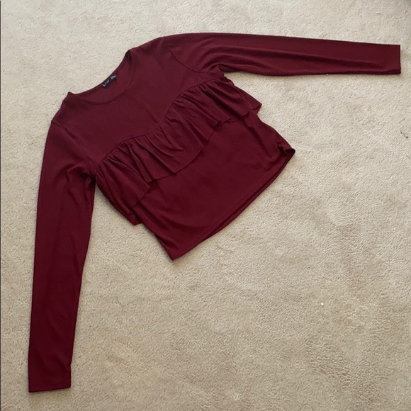 Zara maroon fringe frill top - Picture 3 of 4